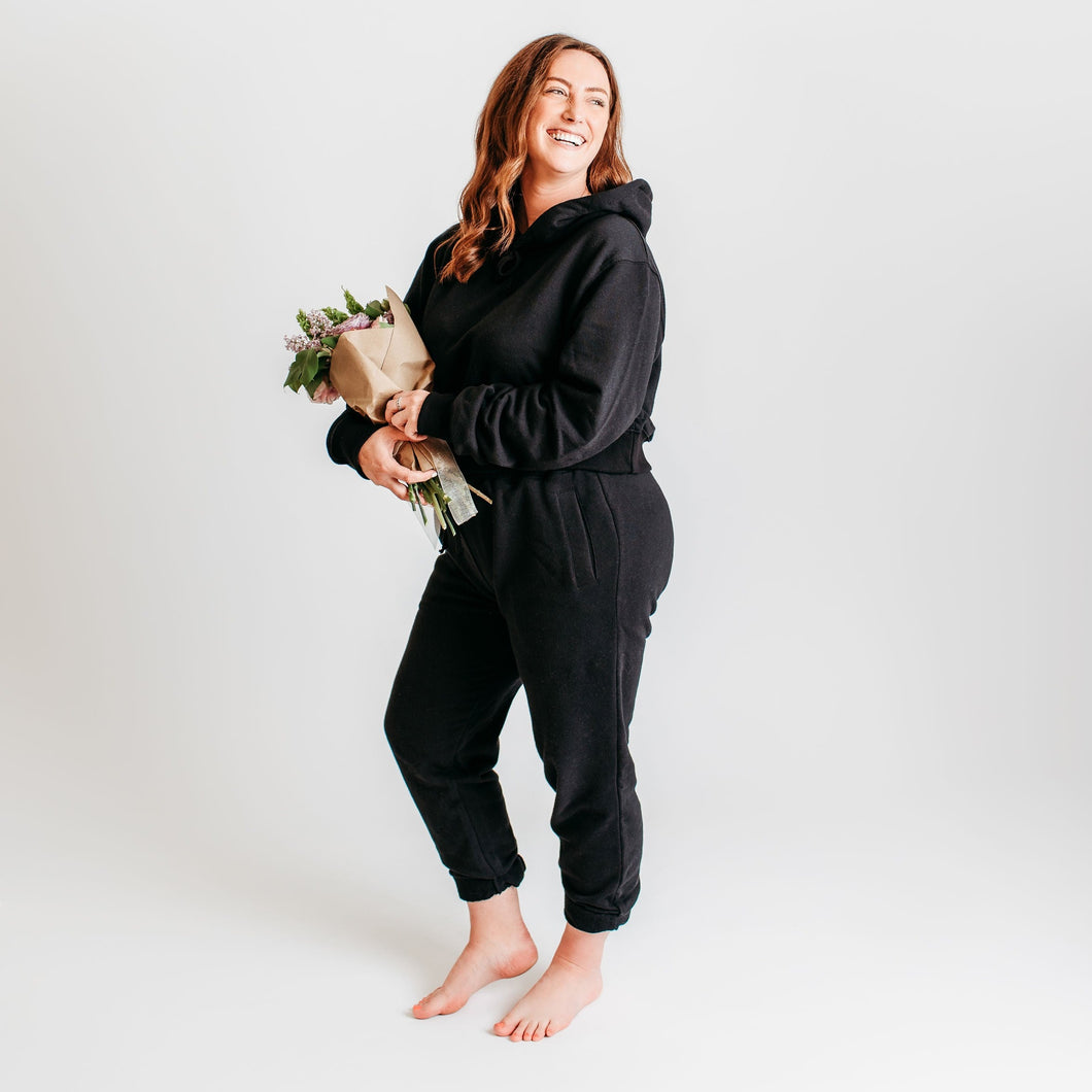 Simply Cozy Cropped Hoodie in Black